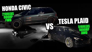 TESLA PLAID vs CRAZY 900HP HONDA CIVIC (RE-UPLOAD)