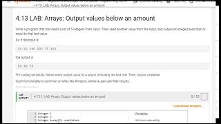 PRG 211 4 13 1 Arrays Output values below an amount