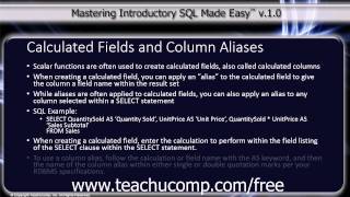 SQL Training - Structured Query Language Tutorial - Calculated Fields and Column Aliases Lesson