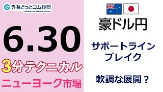 FX/為替予想  「豪ドル/円、日足 、サポートライン ブレイク軟調な展開？」見通しズバリ！3分テクニカル分析 ニューヨーク市場の見通し　2022年6月30日