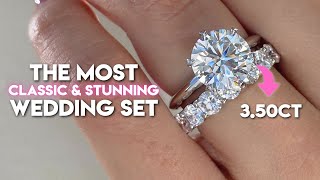 Classic Wedding Set | 3.5ct Round Diamond Knife Edge Solitaire with 4ct Eternity Band
