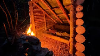 Bushcraft Camp, Survival Shelter, Solo Camping in the Forest