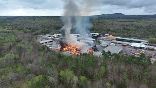 Drone video shows incredible fire at Robbins Lumber mill in Searsmont, Maine