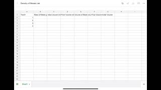 Setting up Density of Metals Lab Google Sheet
