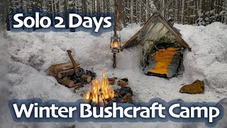 SOLO Two Days WINTER BUSHCRAFT Camp - Shelter in Snowfall - Lavvu Poncho - Spoon