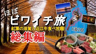 【ほぼビワイチ旅 総集編】約1年前 紅葉の時期に行った、1泊2日の滋賀県旅行の総集編です。琵琶湖の主な名所を巡りながら、ほぼ一周するドライブ観光です。近江牛食べ放題の休暇村近江八幡に宿泊しています。