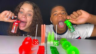 ASMR RED VS GREEN FOOD TIKTOK JELLY FRUIT LEGO BLOCK JELLY NIK L NIP WAX STICK DICE CANDY MUKBANG