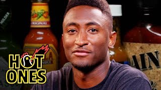 Marques Brownlee Ranks Hot Sauce Labels While Eating Spicy Wings | Hot Ones