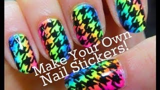 Neon Rainbow Houndstooth Party Nail Art Tutorial - DIY Nail Stickers