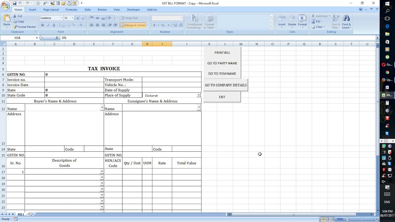 Free Gst Billing Format In Excel - Pasemachines