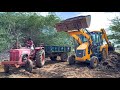 JCB 3DX Front & Back Bucket Loading Cow dung in Mahindra 475 DI Tractor for Banana Farming Land