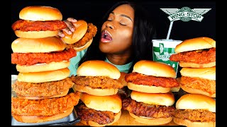 MUKBANG| TRYING WINGSTOP NEW CHICKEN SANDWICH (All 12 Flavors) FAST FOOD MUKBANG | ASMR EATING |FOOD