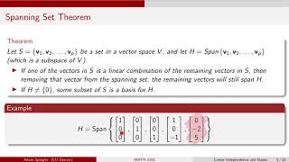 MATH 3191: Spanning Set Theorem