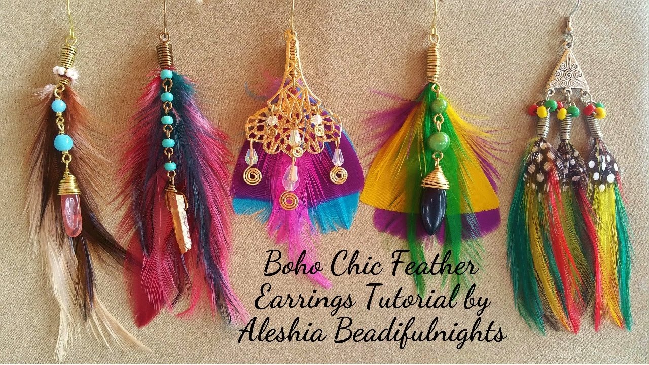 Boho Chic Feather Earrings Tutorial Youtube