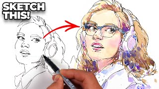 How to sketch a PORTRAIT for beginners (Step-by-step ink & watercolor TUTORIAL)