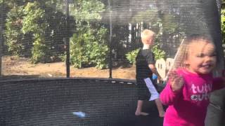 Little Girl on Trampoline Bunny Rabbit Face