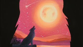 How to paint a Howling Wolf Silhouette | LIVE Acrylic Beg/Int Painting Class