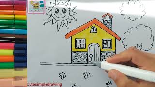 easy sweet house drawing, landscape drawing, sunny day drawing, drawings for children