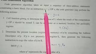 code generation algorithm - compiler design (KTU)