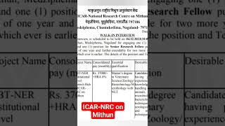 ICAR - National Research Centre on Mithun || JRF & SRF position || Vacancy