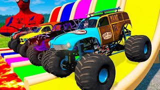 5 MONSTER TRUCK VS GIANT COLOR WATER SLIDE #148