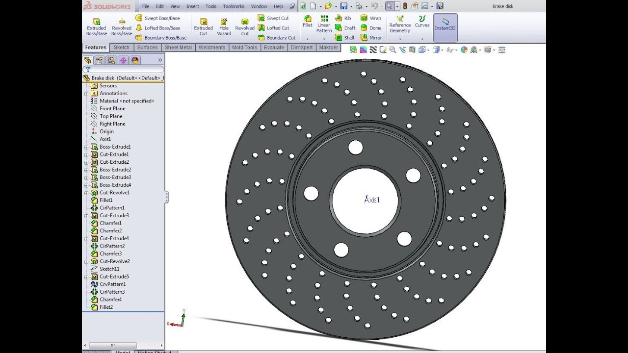 SolidWorks Tutorial: Brake Disk - YouTube