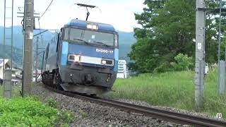 【EH200】17号機　コンテナ貨物列車　中央東線下諏訪カーブをゆっくり通過していきます(^_^;)