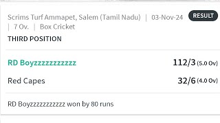 RD BOYZZZ VS RED CAPES | 3rd POSITION MATCH | CHEPAUK BULLS TROPHY @ SCRIMS TURF SALEM ON 03.11.2024