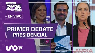 Primer debate presidencial. Claudia Sheinbaum, Xóchitl Gálvez y Jorge Álvarez Máynez.