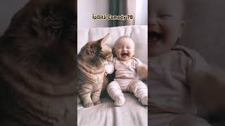 Baby with cat comedy video 😅......#shortvideo #ytshorts #viralshort #trendingshorts #comedy #baby 😸👶