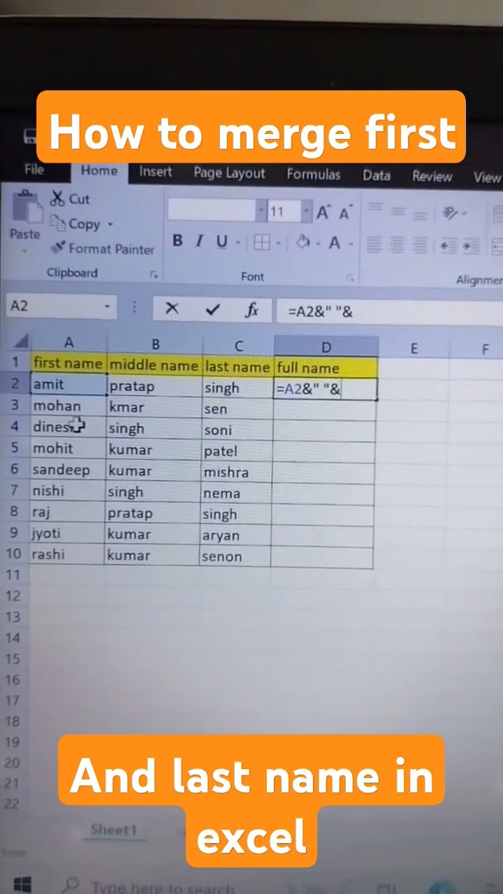 How To Merge First And Last Name In One Cell In Excel | Merge First ...