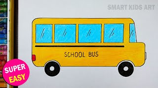 How To Draw A School Bus | School Bus Drawing | स्कूल बस का चित्र | Easy Drawing | Smart Kids Art