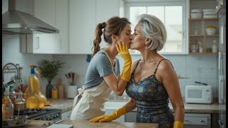 Mature Old Woman and Young Housekeeper | Lesbian Kissing