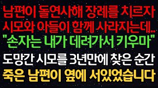 실화사연-남편이 돌연사 해 장례를 치르자 시모와 아들이 함께 사라지는데.. "손자는 내가 데려가서 키우마" 도망간 시모를 3년만에 찾은 순간 죽은 남편이 옆에 서있었습니다