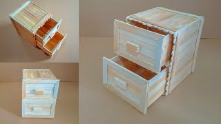 Cara membuat laci kecil dari stik es krim | DIY rak mini ice cream stick | storage box crafts
