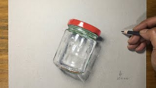 #畫畫 How to draw a glass bottle realistic!-Hyperrealistic   Marker木顏色畫玻璃樽