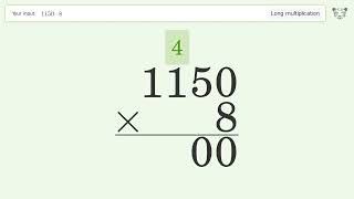 Long Multiplication Problem 1150*8: Step-by-Step Video Solution | Tiger Algebra