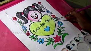 How to Draw Save Girl Child poster in Color Drawing