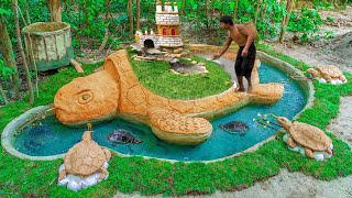 Rescue Fish From Dry Up Place, Build Aquarium Fish Pond Around Turtle Pond Shelter