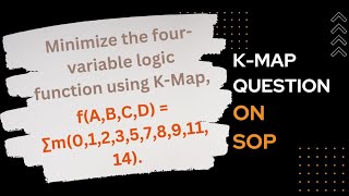 Minimize the four-variable logic function using K-Map, f(A,B,C,D) = ∑m(0,1,2,3,5,7,8,9,11,14).