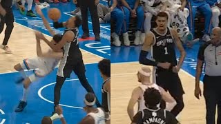Victor Wembanyama hard foul on Chet Holmgren then cheers when he misses FT ๐