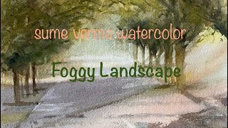 Early Morning Watercolor Landscape !! landscape !! Painting !! tutorial !! Foggy watercolor painting