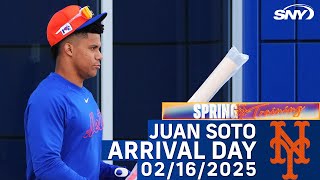 New Mets superstar Juan Soto arrives to spring training, takes the field for BP