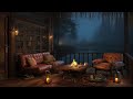 cozy balcony lakeside with smooth jazz 🌨 relaxing rain crackling fire white noise asmr sleep 4k