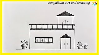 Building House Scenery Drawing | Pencil Sketch