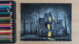 How To Draw a Haunted House Step by Step (Easy) || Halloween Drawings Scary (Ghost House)