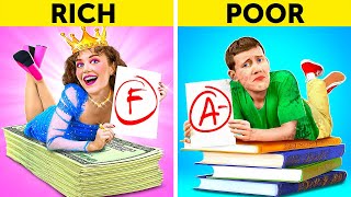RICH vs BROKE STUDENTS HACKS 📚 Awesome School Situations, DIYs and Hacks by 123 GO!