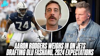 Aaron Rodgers Weighs In On Jets Trading Back, Taking OT Olu Fashanu | Pat McAfee's Draft Spectacular