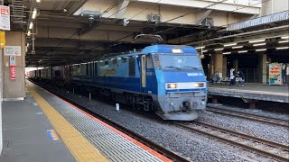 EH200-19  ブルーサンダー　コキ15両　コンテナ輸送　大宮駅10番線通過シーン　【貨物】