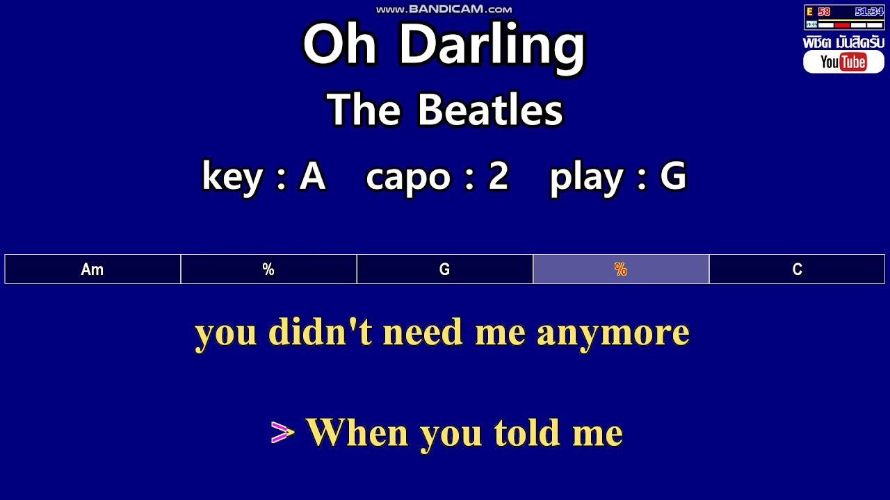 Oh Darling - The Beatles (Karaoke & Easy Guitar Chords) Key : A Capo ...